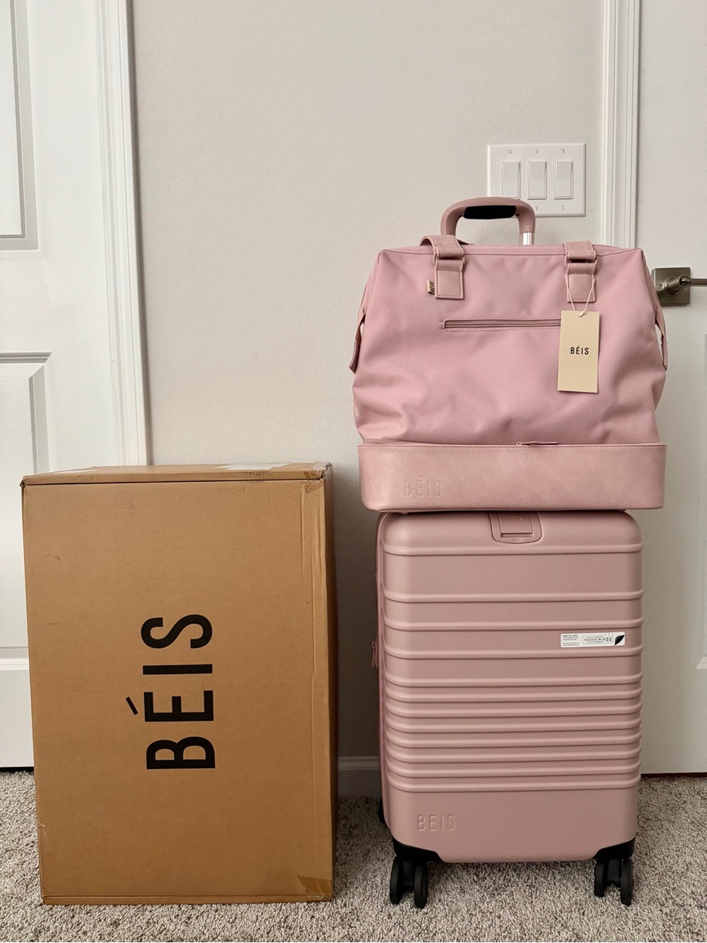 The Carry-On Luggage & Mini Weekender Bag Set in Atlas Pink